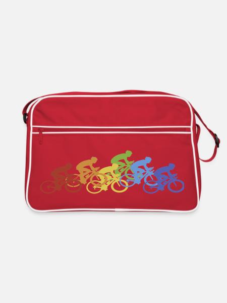Fahrrad Radfahrer Regenbogen - Retro Tasche - Rot/Weiß