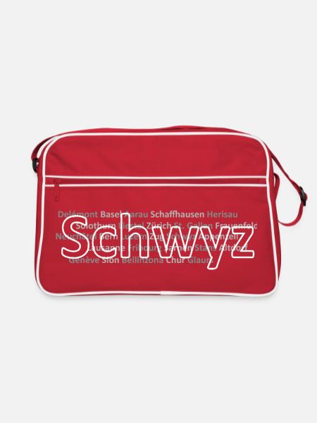 Schweizer Städte Schwyz - Retro Tasche - Rot/Weiß - Vorne