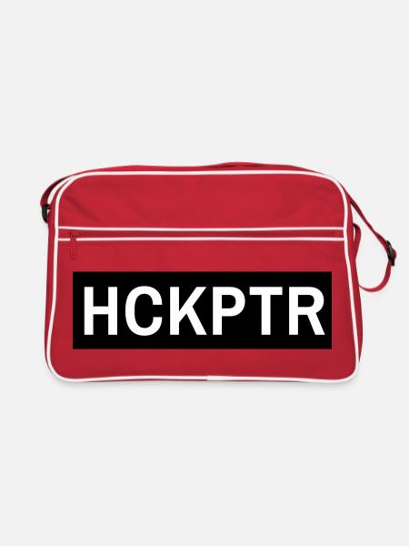 Hackepeter Schriftzug, schwarz, hckptr - Retro Tasche - Rot/Weiß - Vorne