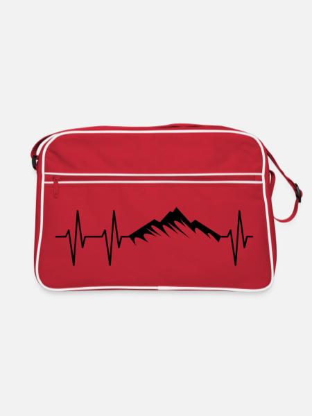 Battements de cœur avec silhouette de montagne – Adventure & Nature - Sac Retro - rouge/blanc - Devant