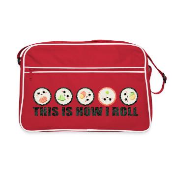Sushi Spruch lustig - This is how I roll - Retro Tasche - Rot/Weiß - Vorne