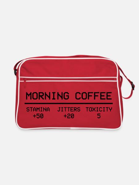 Morning Coffee Gamer Stats Pixel Humor - Retro Tasche - Rot/Weiß - Vorne