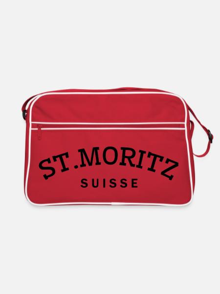 St. Moritz - Suisse - Schweiz - Swiss - Retro Tasche - Rot/Weiß - Vorne
