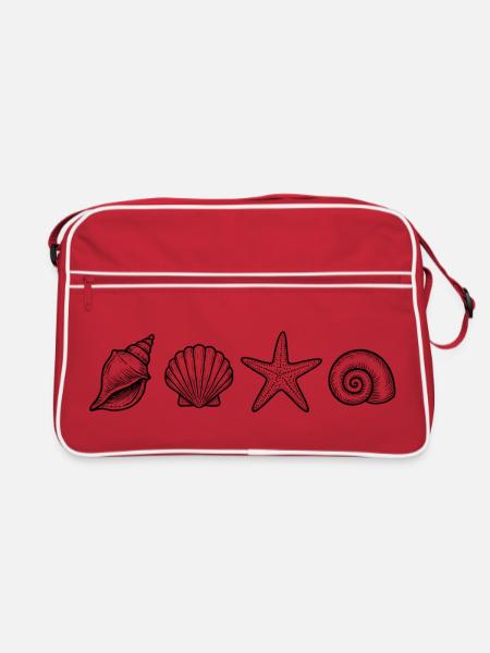 Minimalist snail and starfish shell Design  - Retro Bag - red/white - Front