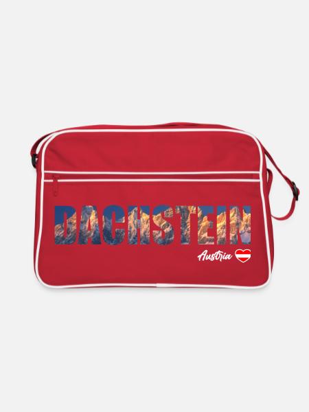 Dachstein Ramsau Österreich Schriftzug - Retro Tasche - Rot/Weiß - Vorne