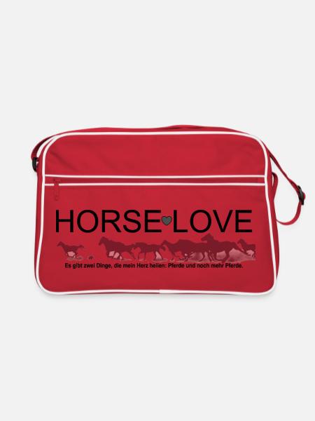 Horselove - Pferden gehört mein Herz - Retro Tasche - Rot/Weiß