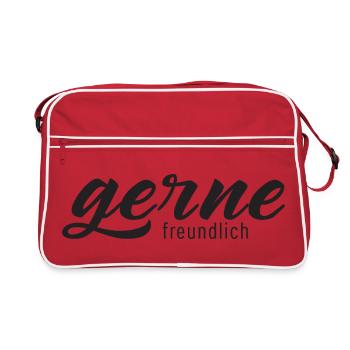 Gerne freundlich – Minimalistische Typografie - Retro Tasche - Rot/Weiß - Vorne