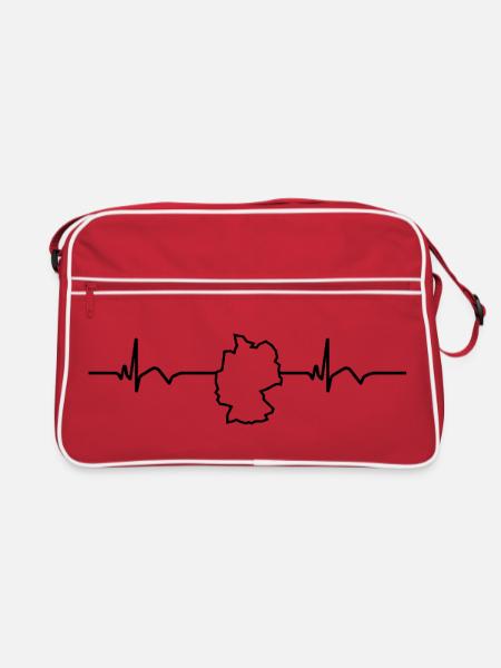 Deutschland Deutscher Deutsche EKG Herzschlag  - Retro Tasche - Rot/Weiß - Vorne