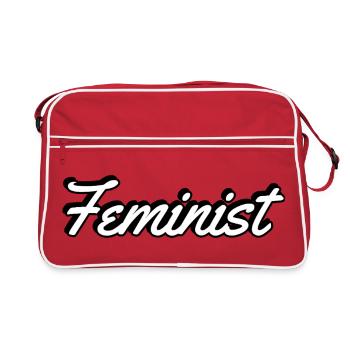 Feministisches Skript auf Bekleidung - Retro Tasche - Rot/Weiß - Vorne