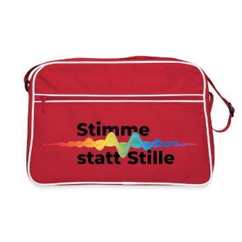 Stimme statt Stille Pride CSD Tonwelle Regenbogen - Retro Tasche - Rot/Weiß - Vorne