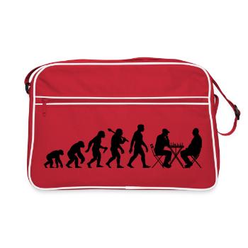 Schach Schachspieler Evolution mit Schachbrett - Retro Tasche - Rot/Weiß - Vorne