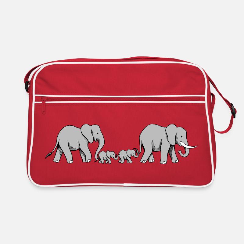 Famille d'éléphants de lignes mignonnes I - Sac Retro - rouge/blanc