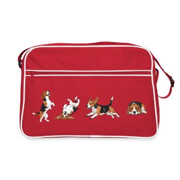 Niedliche Hunde - Retro Tasche - Rot/Weiß - Vorne