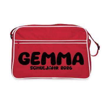 Schuljahr 2026 – Schulanfang Einschulung Schulkind - Retro Tasche - Rot/Weiß - Vorne