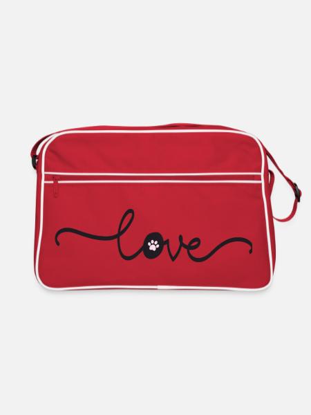 Love Schriftzug mit Pfote – Edles Hunde Design - Retro Tasche - Rot/Weiß