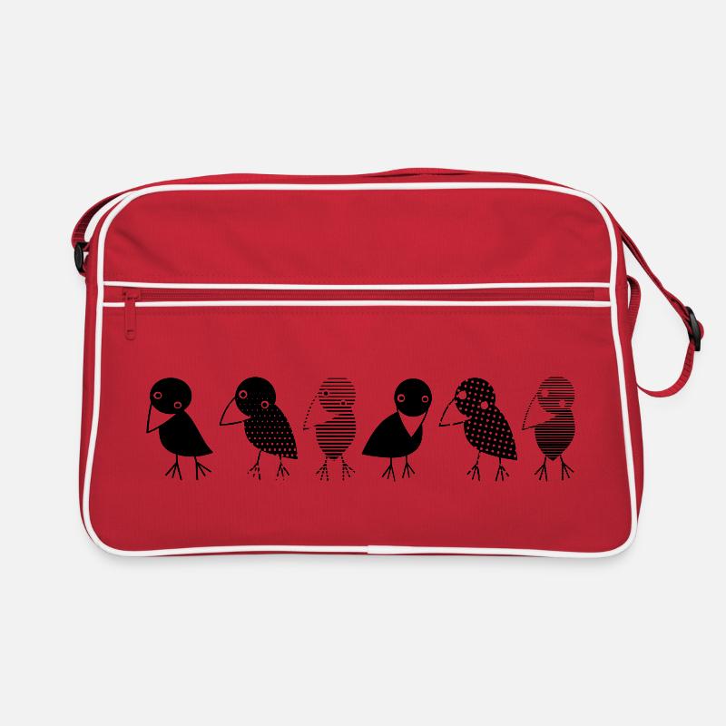 Krähen auf einen Blick. Gemütliche Krähen in der Reihe - Retro Tasche - Rot/Weiß
