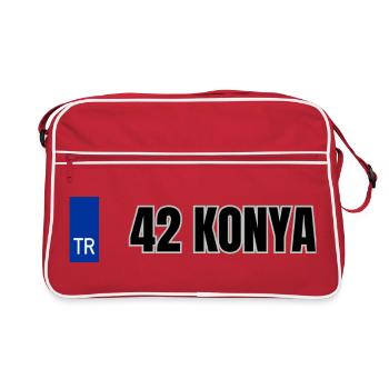42 Konya Kennzeichen | Türkisches Kennzeichen - Retro Tasche - Rot/Weiß - Vorne