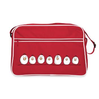 Hühner auf der Hühnerstange - Retro Tasche - Rot/Weiß - Vorne