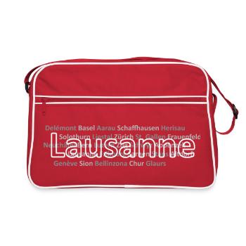 Schweizer Städte Lausanne - Retro Tasche - Rot/Weiß - Vorne