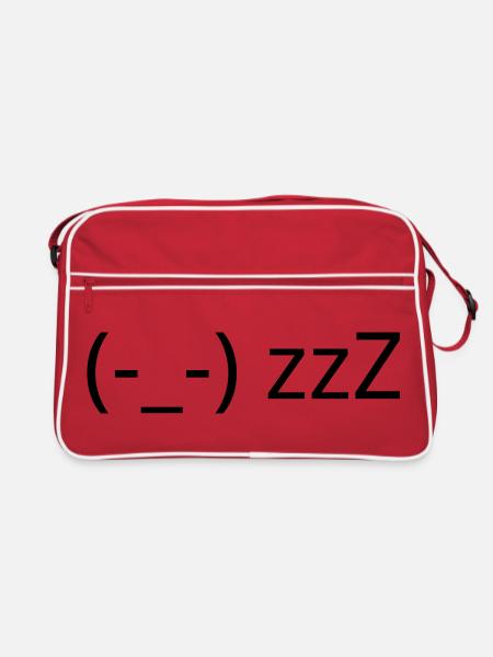 Schlafendes Emote (-_-) zzZ müde Kaomoji - Retro Tasche - Rot/Weiß - Vorne