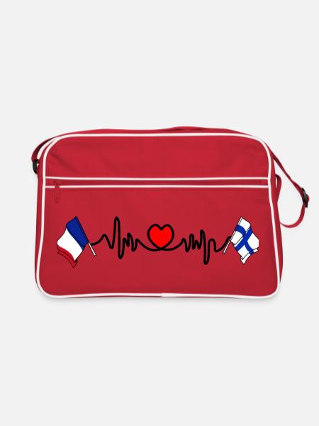 Cardio heart with Flag France and flag Finland - Retro Bag - red/white - Front
