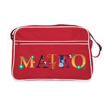 MATEO name decorated with flowers - Retro Bag - red/white - Front