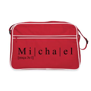 Name: abstract, typographic, white, Michael - Retro Bag - red/white - Front