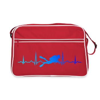 Geschenkidee für einen Freediver mit Gerätetauchen - Retro Tasche - Rot/Weiß - Vorne