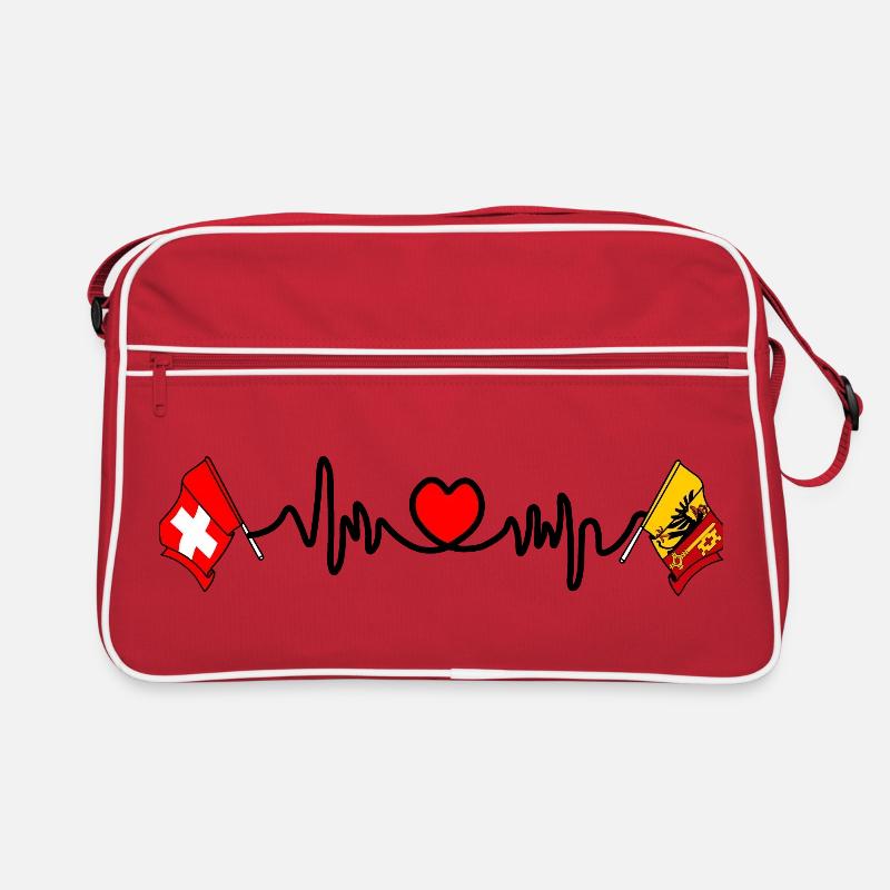 Cardio Herz Flagge Schweiz, Kanton oder Genf Retro Tasche