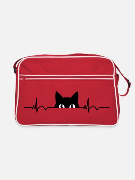 ECG du chat Fréquence cardiaque Battement de cœur - Sac Retro - rouge/blanc - Devant