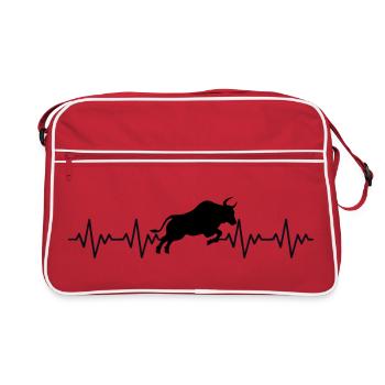 Stier Spanien Spanisch EKG Herzschlag - Retro Tasche - Rot/Weiß - Vorne