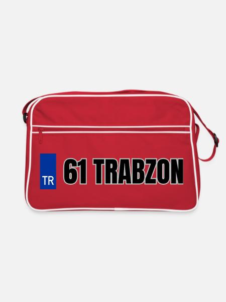 61 Trabzon Kennzeichen | Türkisches Kennzeichen - Retro Tasche - Rot/Weiß - Vorne