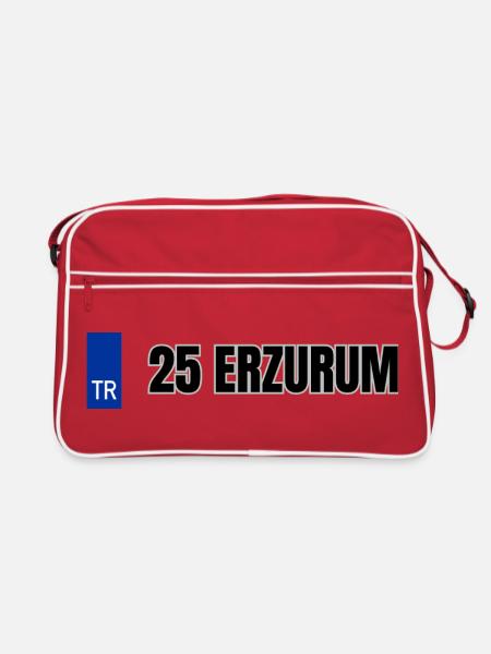 25 Erzurum Kennzeichen | Türkisches Kennzeichen - Retro Tasche - Rot/Weiß - Vorne