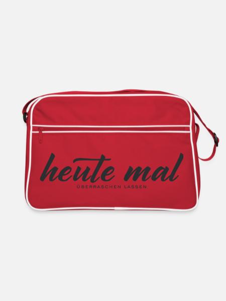 Heute mal überraschen lassen – Minimal Typografie - Retro Tasche - Rot/Weiß - Vorne