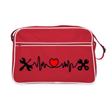 Tools with heart cardiogram - Retro Bag - red/white - Front