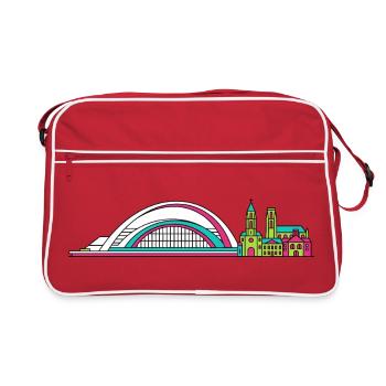 Silhouette de la ville de Liège Art de la gare Guillemins - Sac Retro - rouge/blanc - Devant