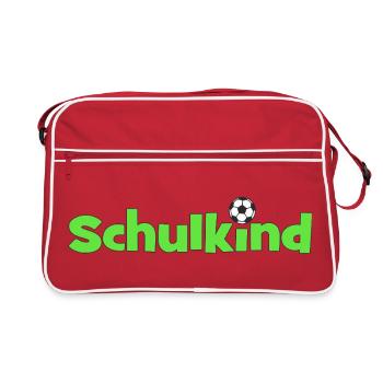 Schulkind mit Fußballball - Retro Tasche - Rot/Weiß - Vorne