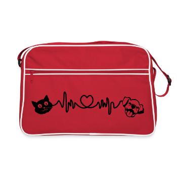 Cardio harter Schlaganfall Hund und Katze Haustiere - Retro Tasche - Rot/Weiß - Vorne