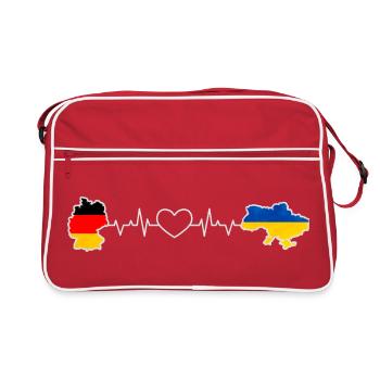 Herzschlag Deutschlands und der Ukraine - Retro Tasche - Rot/Weiß - Vorne