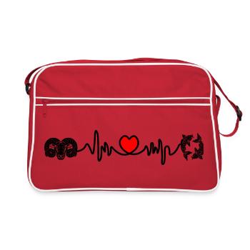 Herzfrequenz Kardio Widder Fische - Retro Tasche - Rot/Weiß - Vorne