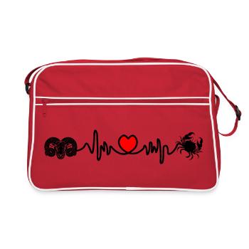 Herzfrequenz Kardio Widder Krebs - Retro Tasche - Rot/Weiß - Vorne