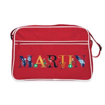 Nom MARTIN décoré de fleurs - Sac Retro - rouge/blanc - Devant