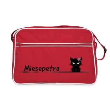 Miesepetra – Drôle de chat Jeu de mots Petra - Sac Retro - rouge/blanc - Devant