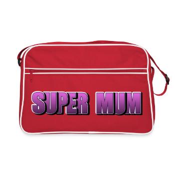 Schriftzug Super Mum für die beste Mutter - Retro Tasche - Rot/Weiß - Vorne
