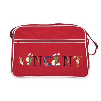 Le nom de VINCENT décoré de fleurs - Sac Retro - rouge/blanc - Devant