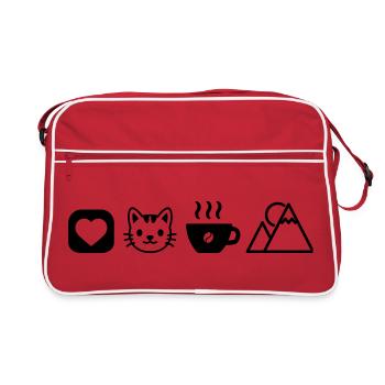 Simple Hobby Icons Cats Coffee Mountains Love - Retro Bag - red/white - Front