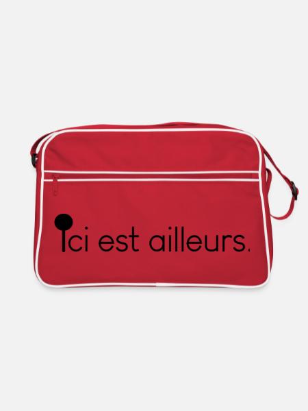 Ici est ailleurs – Citation poétique - Sac Retro - rouge/blanc - Devant