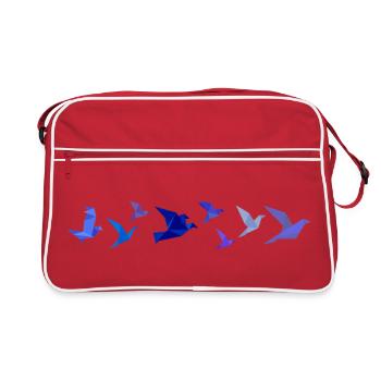 Migration des oiseaux en origami (Bleu) - Sac Retro - rouge/blanc - Devant