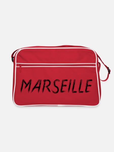 Marseille Brush Typography Noir - France - Sac Retro - rouge/blanc - Devant
