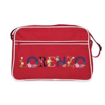 Le nom de LORENZO orné de fleurs - Sac Retro - rouge/blanc - Devant